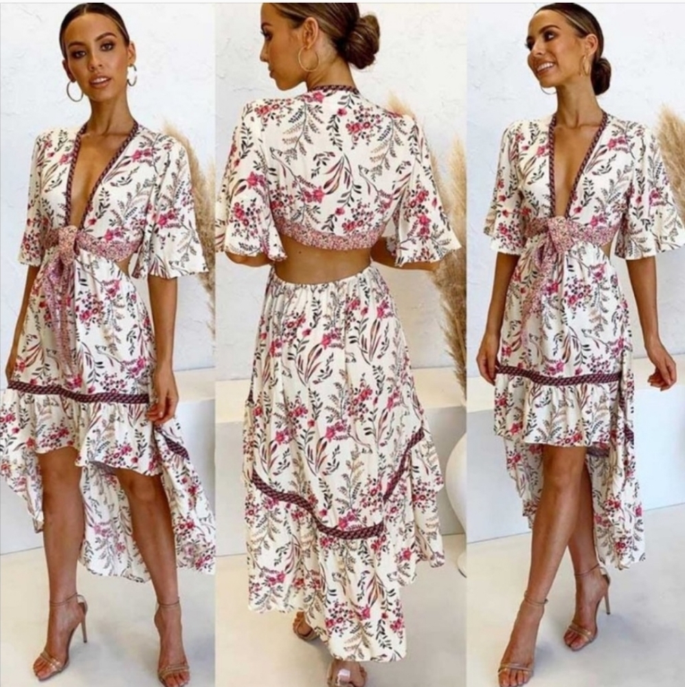 Boho high-low floral flowy dress